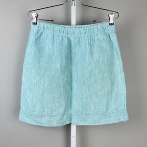 J. Jill Love Linen Mini Skirt Womens Small Petite PS Teal White‎ Stripe Pull On